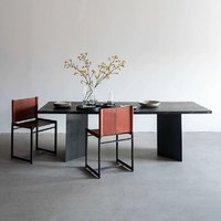 JNLEZI 意式极简黑色大理石餐桌轻奢高端长方形现代简约诧寂风餐台