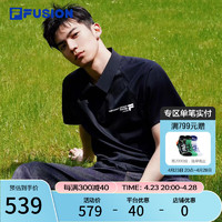 FILA FUSION斐乐潮牌男子针织短袖POLO衫2024夏时尚拼接上衣 深黑-BK 180/100A/XL