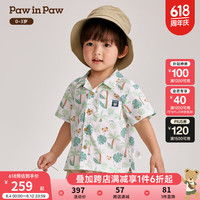 PawinPaw卡通小熊童装2024年春季男宝满印海岛度假风短袖衬衫 Green绿色/40 110cm