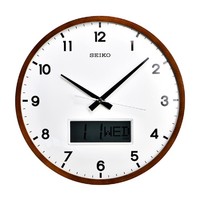 SEIKO 精工 日本精工石英钟静音扫秒客厅挂钟日历数字双显示创意钟表