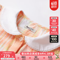 PawinPawPawinPaw卡通小熊童装2024年夏季女童泡泡袖格纹连衣裙可爱 Orange橘黄色/80 130cm