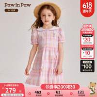 PawinPawPawinPaw卡通小熊童装2024年夏季女童泡泡袖格纹连衣裙可爱 Pink粉红色/25 120cm