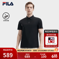 FILA斐乐男子针织短袖POLO衫2024夏季时尚凉感上衣 正黑色-BK 190/112B/XXXXL