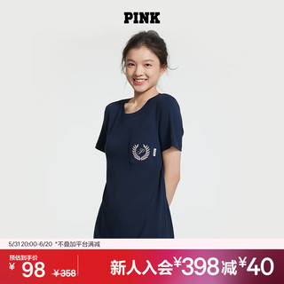 VICTORIA'S SECRET PINK 夏季舒适时尚马卡龙色系居家自带胸垫睡裙睡衣女可外穿 5VCU午夜蓝 11247229 S