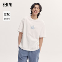 Semir 森马 锂牙兽联名短袖T恤男2024夏季新款重磅纯棉宽松撞色印花上衣