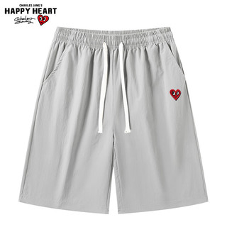 CHARLES JANG'S HAPPY HEART 查尔斯桃心 冰丝短裤男爱心logo刺绣夏季透气速干男士五分裤宽松运动外穿裤衩