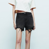 URBAN REVIVO 女装潮流休闲复古磨破毛边牛仔短裤UWV840144 正黑 26