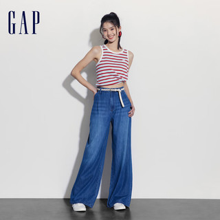 Gap 盖璞 2024夏季新款精梳棉刺绣logo无袖背心简约宽松上衣465244 红色条纹 L