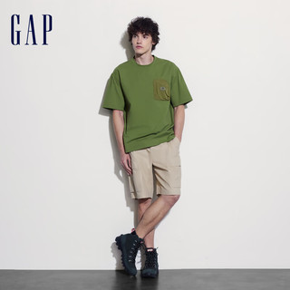 Gap 盖璞 男女装拼接logo口袋圆领短袖T恤 463213 草绿色 M