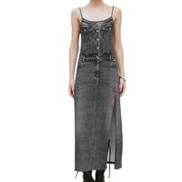UR2024夏季女装时髦高街开衩丹宁休闲连衣裙UWJ840063 浅灰花灰 XL