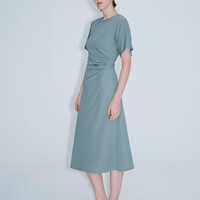 URBAN REVIVO 女装设计感褶皱收腰中长款连衣裙UWG740066