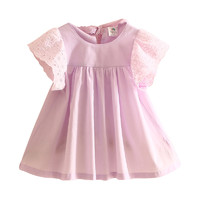贝壳元素 女童夏装飞袖娃娃衫 韩版女童童装短袖T恤裙衫 tx5773 淡紫色 110cm
