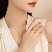 CHOW TAI FOOK 周大福 婚嫁优雅富贵牡丹花足金黄金吊坠计价EOF789