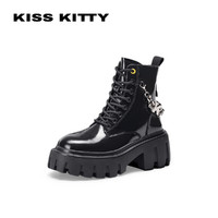 88VIP：Kiss Kitty KISSKITTY机能马丁靴女白色靴子链条英伦风厚底短靴