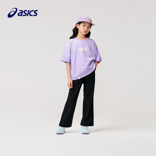 asics/亚瑟士童装2024夏女童百搭休闲微喇叭裤针织运动长裤 001黑色 140cm