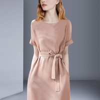2024夏季新款法式粉色系带连衣裙优雅收腰显瘦气质名媛高级感轻奢