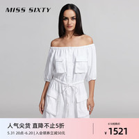 MISS SIXTY2024夏季新款天丝牛仔连衣裙女一字肩收腰显瘦工装白色 白色