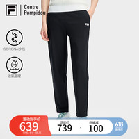 FILA 斐乐官方女士针织长裤2024秋季新款时尚简约基础休闲直筒裤 正黑色-BK 1