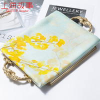 上海故事丝巾女2024春秋真丝小围巾夏季薄款护颈纱巾脖子长条防晒夏天 杏临春山