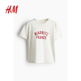 H&M女装T恤2024夏季字母印花美式宽松学院风短袖上衣1163560 白色/Biarritz 160/88 S