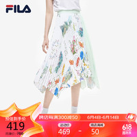 FILA 斐乐 官方半身裙女2024轻薄透气印花百褶裙