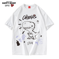 CHARLES JANG'S HAPPY HEART 查尔斯桃心 潮牌T恤男女同款 可爱卡通风情侣装宽松打底衫短袖 白色 XL