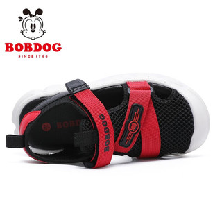 巴布豆（BOBDOG）童鞋男童夏季包头鞋子中大童休闲透气沙滩鞋儿童运动凉鞋 黑/红 30码内长19.3cm
