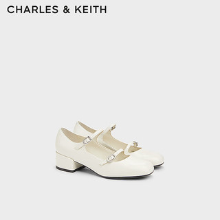 CHARLES&KEITH24夏季复古粗跟法式玛丽珍鞋女CK1-60361524 粉白色Chalk 39