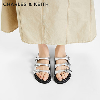 CHARLES&KEITH24夏时尚外穿皮带扣厚底凉拖鞋女CK1-70580226 Silver银色 38