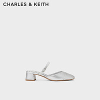 CHARLES&KEITH24夏银色圆头低跟包头半拖鞋女CK1-61720193 Silver银色 37