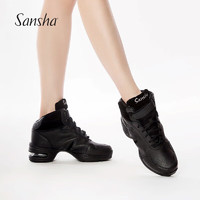 SANSHA 三沙 运动舞蹈鞋皮面气垫现代舞鞋高帮鞋广场舞鞋H52LPI黑37