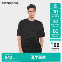 TRENDIANO艺术简笔画百搭圆领T恤2024年夏季宽松棉质上衣T恤 黑色 S