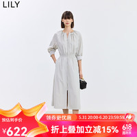 丽丽 LILY2024夏女装时尚休闲通勤款复古百搭显瘦五分袖高腰连衣裙 505浅灰 L