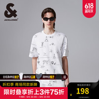 杰克·琼斯（JACK&JONES）夏季潮休闲百搭宽松衣身满印漫画感图案短袖T恤男224201198 A06 本白色 常规 A06 本白色 190/108A/XXL