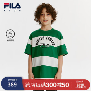 FILA【液氨整理】斐乐童装儿童上衣2024新款男中大童宽松短袖T恤 魔盘绿-GN 1