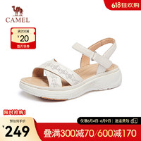 骆驼（CAMEL）2024夏季一字带凉鞋女厚底舒适休闲软底凉鞋女 L24M040673米白 37