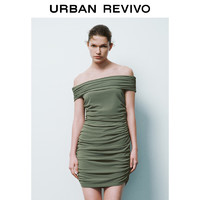 UR2024夏季女装魅力氛围感修身褶皱露肩连衣裙UWG740128 深棕绿 XS