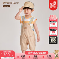 PawinPawPawinPaw卡通小熊童装2024年夏季男宝宝撞色梭织儿童背带裤 Beige米色/35 90cm
