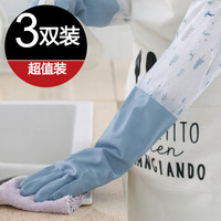 up-hunceo 北欧PVC加绒加长保暖家务手套清洁洗衣手套厨房防滑防护手套 家务手套-9188款三双装（颜色随机） 均码