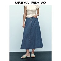 URBAN REVIVO 女士复古时髦休闲显瘦长款牛仔半裙UWG840179 蓝色 XS