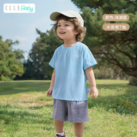 ELLE BABY 精选儿童T恤纯色棉透气中大童夏装薄款短袖上衣 迪芙妮蓝（气质路线） 100码