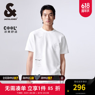 杰克·琼斯（JACK&JONES）春夏新款男士圆领字母刺绣短袖T恤男装224201340 雪白色A06 常规 雪白色A06 1