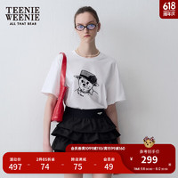 Teenie Weenie小熊2024年夏季圆领短袖正肩白色T恤短款上衣女 白色 160/S