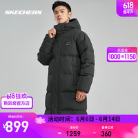 斯凯奇（Skechers）羽绒服男长款舒适防泼水外套锁温保暖防风上衣 P423M125-0018碳黑 XL