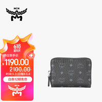 MCM 中性礼盒装 黑色人造革拉链钱包钱夹 MYLAAVI03BK001