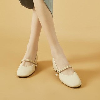 DAPHNE 达芙妮 夏季透气法式温柔玛丽珍鞋舒适小皮鞋粗跟女士单鞋