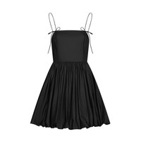 URBAN REVIVO 女士时尚法式高级感系带压褶连衣裙 UWU740078 正黑 S