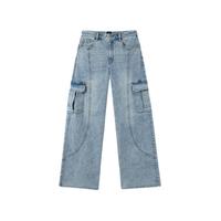 Gap 盖璞 女士多口袋工装风高腰阔腿裤宽松牛仔裤 465906 浅蓝色 4(27)