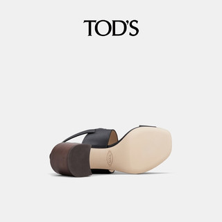 TOD'S女士KATE麻花扣皮革粗跟休闲凉鞋单鞋 黑色 36 脚长23.3cm