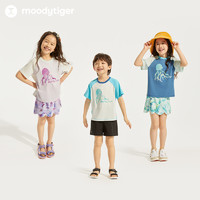 Moody Tiger moodytiger24夏季新款男女童圆领运动短袖轻薄透气百搭印花T恤